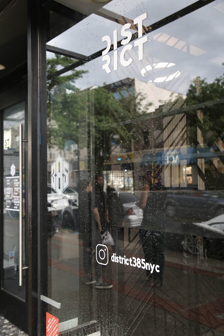 The District385 storefront window on Myrtle Avenue in Ridgewood